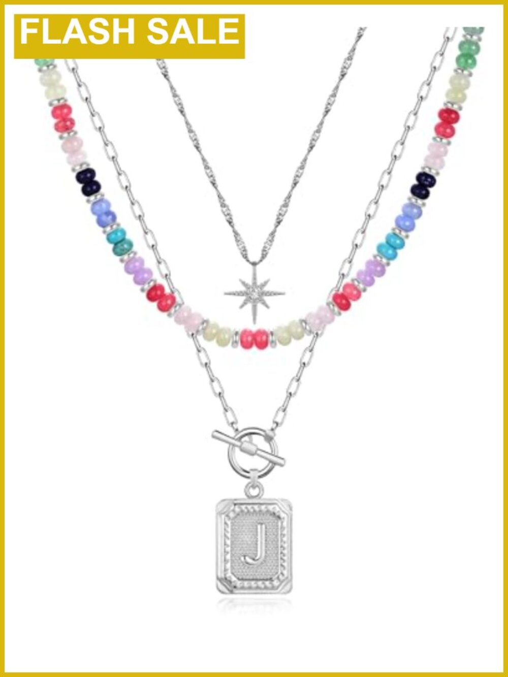 14K Gold Plated Layered Initial Necklace Set 3 Piece Pendant